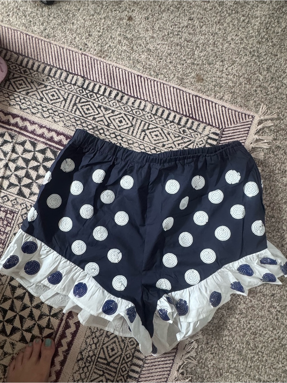 QUEEN OF SPARKLES Navy Polka Dot Ruffle Skort Shorts